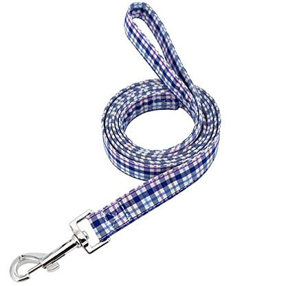 Tunkoo Dog Leash Plaid with Soft Comfy Cotton Handle，Girl Pet for Small Medium Large Dogs Cats Daily Walking（Bule Grid，S） - color: Bule Plaid Leash, size: Small