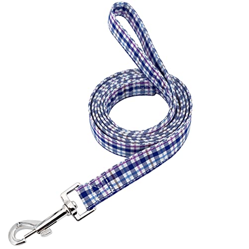 Tunkoo Dog Leash Plaid with Soft Comfy Cotton Handle，Girl Pet for Small Medium Large Dogs Cats Daily Walking（Bule Grid，L） - color: Bule Plaid Leash, size: Large