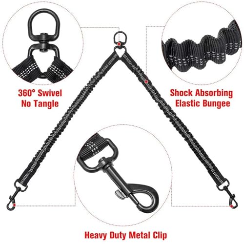 2 Two Dogs Leash Coupler Double Twin Lead Walking Dog Leashes(Red) - color: Red