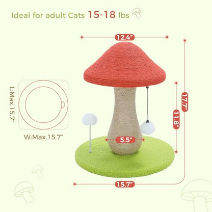 PETEPELA Mushroom Cat Scratching Post, Cat Scratcher Cute with 100% Sisal Covered Scratching Post & Pompoms Toy, Mushroom Cat Post for Indoor Cats - color: Mushroon Pink