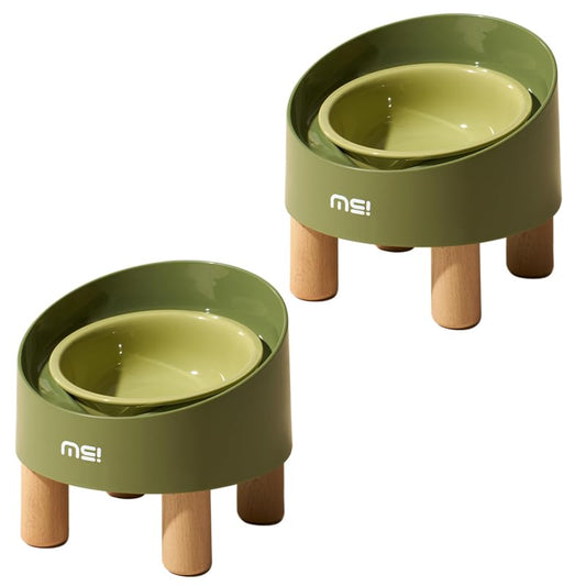 Ceramic Elevated Cat Bowls, Adjustable Raised Double Bowls Set, Pet Bowl with Anti Slip Rubber Pad, Leak-Proof, Stress Neck Free Food & Water Bowls for Small Dogs Geen - color: SR-Green 2 sets