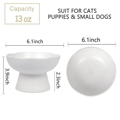 6.1" Wide 1.57" Deep Elevated Cat Water Bowls, Ceramic Raised Food Plate,Cat Feeder,Anti Vomiting Whisker Fatigue,White - color: White-Deep