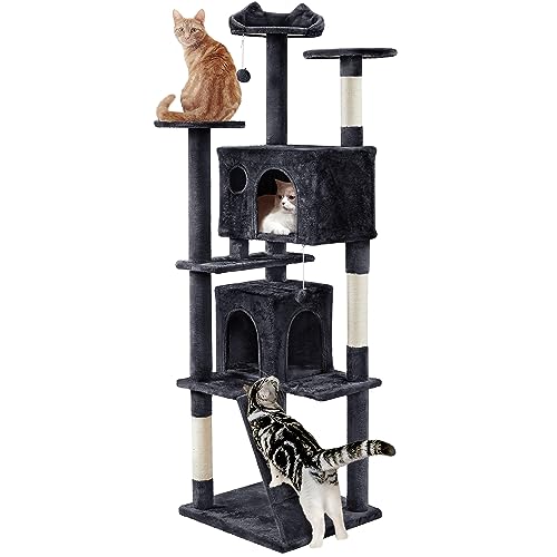 Yaheetech Larget Cat Tree, 80in Multi-Level Cat Tower with Cat Scratching Posts, Double Cat Condo, Perched Platforms and Dangling Balls, Cat Activity Center for Kittens Pet, Black - color: Black, size: 80in