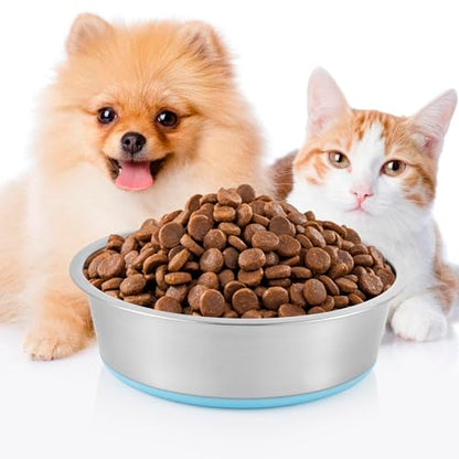 Stainless Steel Dog Bowls 2 Pack – 2 Cup Pet Food & Water Bowls with Non-Slip Rubber Base, Dishwasher Safe, for Small Dogs & Cats - size: 2 Cup