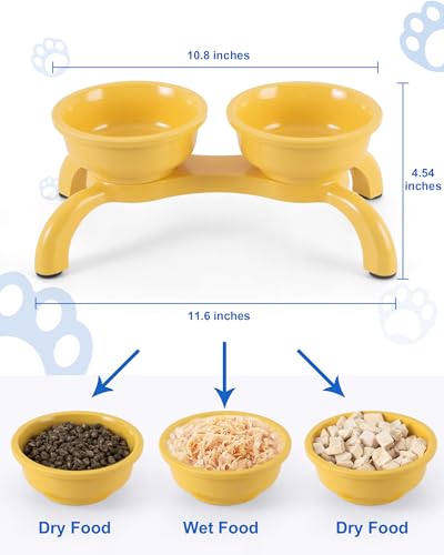 Raised Cat Bowl with Anti-Ant Hollow Base, Detachable Melamine Elevated Cat Bowls, Anti-Vomiting Whisker Friendly Cats Dish for Food, Stable & Non-Slip Cats Food Bowl, Dishwasher Safe - color: Yellow, size: Double