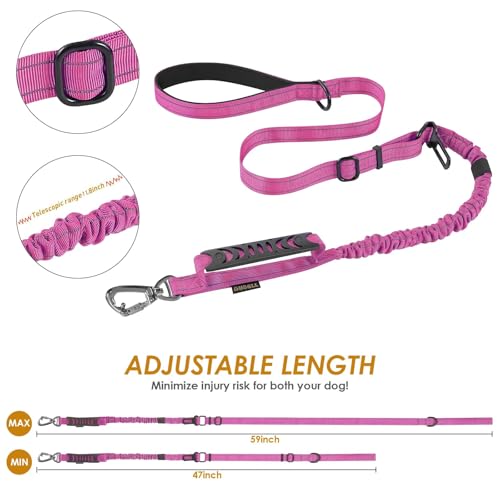 AUBELL Tactical Dog Leash Heavy Duty,4-6ft Reflective Strong No Pull Bungee Leash for Medium Large Dogs with Comfortable Padded Double Handle,Car Seat Belt,360 Degree Rotating Carabiner,Pink - color: M/L-Pink(4-6FT)