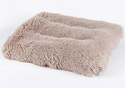Long Plush Calming Pet Bed Cuddler Pet Bed for Dogs and Cats Fluffy Faux Fur Dog Bed with Anti Slip Bottom Machine Washable Pet Sleep Bed Crate Mat Khaki M - color: Khaki, size: M(25"x19"x4")