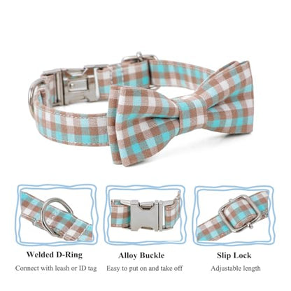 Plaid Dog Collar with Bowtie, Detachable and Adjustable Bow Tie Cat and Dog Collar with Metal Quick Release Buckle Pet Gift for Small Medium Large Dogs (Green, Large) - color: Green, size: Large
