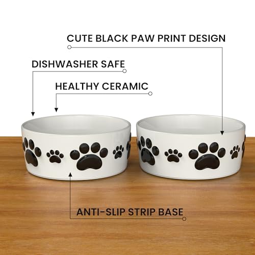 Ceramic Dog Bowls for Large Dogs - 7.5'' Round × 3'' Tall Dog Food & Water Bowl Set of 2 - Large Ceramic Bowl with Anti-Slip Rings - Food and Water Bowls with 5 Cups Capacity - size: 7.5in