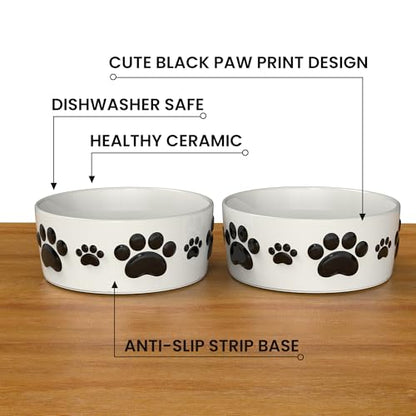 Ceramic Dog Bowls for Large Dogs - 7.5'' Round × 3'' Tall Dog Food & Water Bowl Set of 2 - Large Ceramic Bowl with Anti-Slip Rings - Food and Water Bowls with 5 Cups Capacity - size: 7.5in