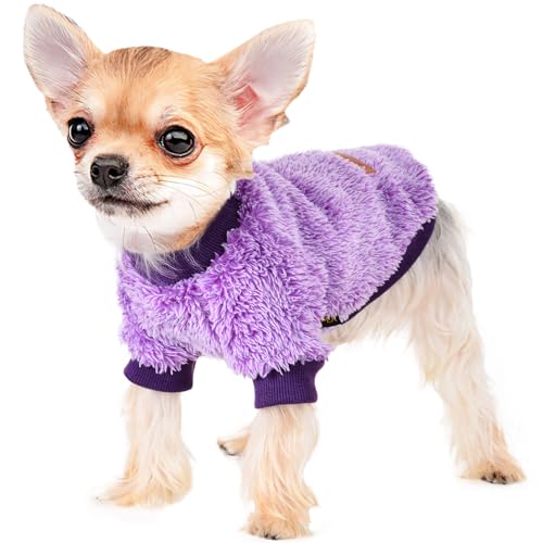 Dog Sweaters for Small Dogs, Chihuahua Fleece Clothes XS Winter Warm Puppy Boys Girls, Tiny Outfits Teacup Yorkie Pet Cat Clothing(Lavender Purple, Small) - color: Lavender Purple, size: Small