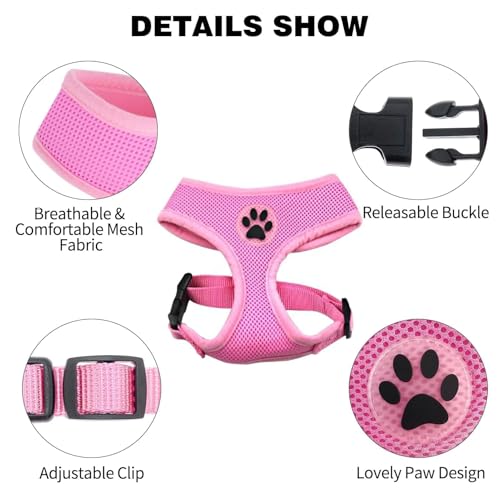 BINGPET Small Dog Harness, No Pull Dog Harness Small Sized Dogs, Soft Light Breathable Mesh Puppy Vest with Safety Buckle-Adjustable Step in Pet Harnesses for Easy Walking, Running, Training - color: Pink, size: S (NECK: 12", CHEST: 14"-18")