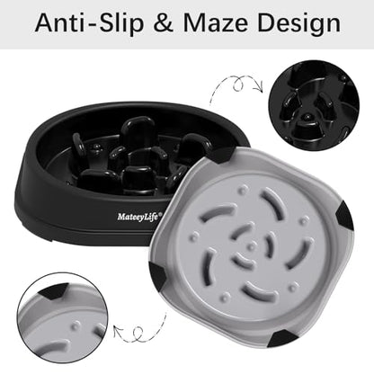 MateeyLife Small Slow Feeder Cat Bowls 2PCS, Anti-Choking Puzzle Cat Food Bowls, Anti-Slip Interactive Dog Feeding Slow Down Eating, Bloat Stop Maze Dishes Dog Feeder for Small Breeds 1 Cup Gray&Black - color: B-Gray&Black, size: Small