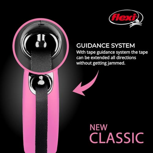FLEXI® Classic XS Tape Retractable Dog Leash (Pink)-10 ft for Extra Small, Tiny Dogs up to 26 lbs| Ultra Compact Pocket-Size, 3-Finger Grip, German Quality| Tangle-Free, One-Hand Brake, Pause & Lock - color: Pink, size: X-Small - 10 Feet (Tape)