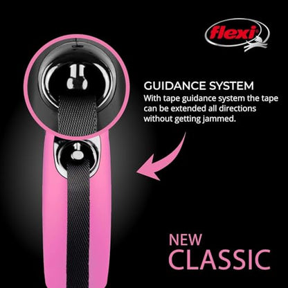 FLEXI® Classic XS Tape Retractable Dog Leash (Pink)-10 ft for Extra Small, Tiny Dogs up to 26 lbs| Ultra Compact Pocket-Size, 3-Finger Grip, German Quality| Tangle-Free, One-Hand Brake, Pause & Lock - color: Pink, size: X-Small - 10 Feet (Tape)