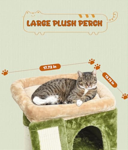SYANDLVY Small Cat Tree for Indoor Cats, Cat Tower with Scratching Post, Modern Activity House for Large Cats, Condo with Board, Kittens Cave - color: Beige & Green