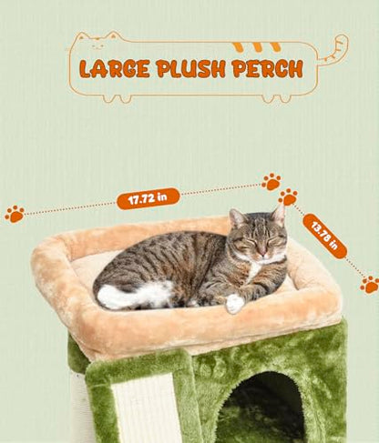 SYANDLVY Small Cat Tree for Indoor Cats, Cat Tower with Scratching Post, Modern Activity House for Large Cats, Condo with Board, Kittens Cave - color: Beige & Green