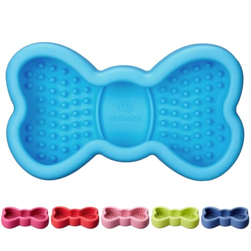Lick Mat for Dogs, Animire Anti-Spilled Bow Tie Lick Bowls for Anxiety Relief, Silicone Slow Feeder Licking Pad with Suction Cups, Freezeable Dog Enrichment Toy for Boredom (Light Blue,L) - color: A-Light blue, size: L