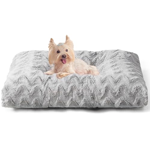 EHEYCIGA Washable Small Dog Bed for Crate 23x18 Inch, Reversible Kennel Pad for Puppy Weight Up to 25 lbs, Plush and Comfy Pet Sleeping Mat, Grey - color: Grey, size: 23" x 18"x 3"