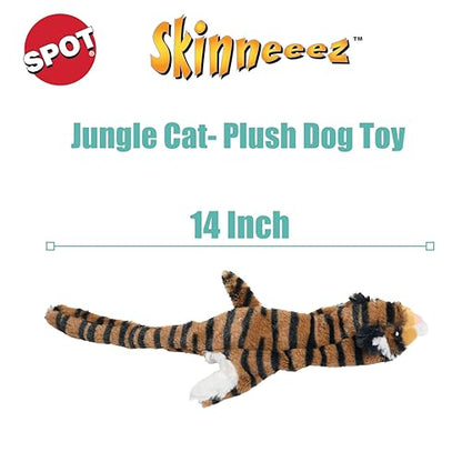 SPOT Skinneeez Jungle Cat 14 Inch Stuffing-Free Plush Squeaky Dog Toy – Soft Interactive Chew Toy for Small and Medium Dogs – Mess-Free Play for Light & Moderate Chewers - style: Mini Jungle Cat