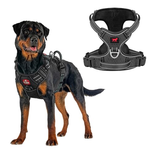 Tuff Pupper No Pull Easy Walk Dog Harness | Heavy Duty Pet Vest | Front & Back Leash Clips | Strong Safety Handle | Reflective Anti Pull Vest | Comfortable Padded Escape Proof Harness (X-Large, Black) - color: Epic Black, size: X-Large (Neck: 20-30" , Che