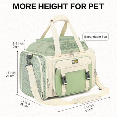 18x11x11 Small Cat/Dog/Pet Carrier – Airline Approved, Collapsible with Expandable Top and Sides. Soft-Sided Travel Puppy Carry Bag, Small Animal Rabbit Kennel Carrying Case, Kitten Mesh Cage - color: Beige