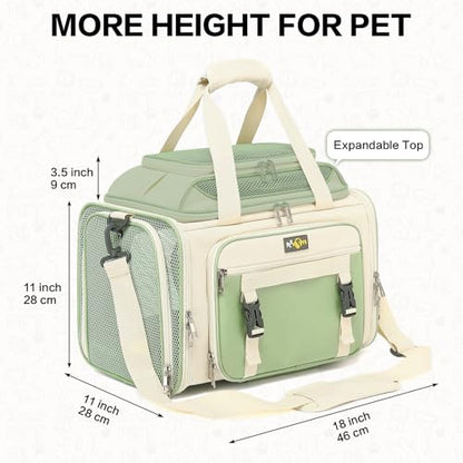 Cozy Cruiser Pet Carrier with Wheels,TSA Airline Approved, Expandable Space, Soft-Sided & Collapsible Design,Rolling Travel Bag with Telescopic Handle for Small Dogs and Cats - color: Green