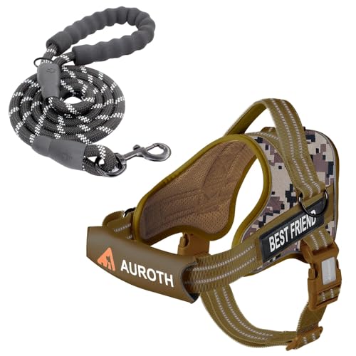 AUROTH Dog Harness and Leash Set, Soft Padded Service Dog Vest with 5.25FT Dog Leash, No Choke, Easy On Pet Vest, Adjustable Reflective No Pull Pet Vest Medium Sized Dog, Easy Walking and Training - color: Desert Camo, size: Medium