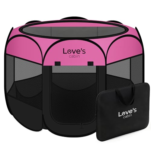 Love's cabin Pet Puppy Dog Playpen, Small Dog Tent Crates Cage Indoor/Outdoor, Portable Playpen for Cat, Foldable Pop Up Dog Kennel Playpen with Carring Case, Removable Zipper Top, Pink - color: Pink, size: 25.0"L x 25.0"W x 17.0"H