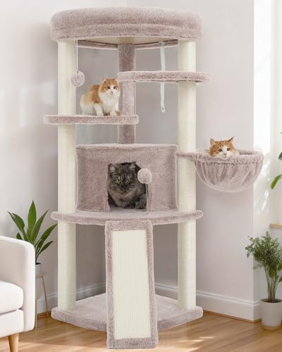 Gitelsnour Corner Cat Tree for Indoor Cats, Cat Tower with All Sisal Scratching Posts, Multi-Level Cat Condo wth Cat Cave, Large Top Perch, Hanging Basket, Sisal Scratching Ramp, Mushroom GCT025MU - color: Mushroom