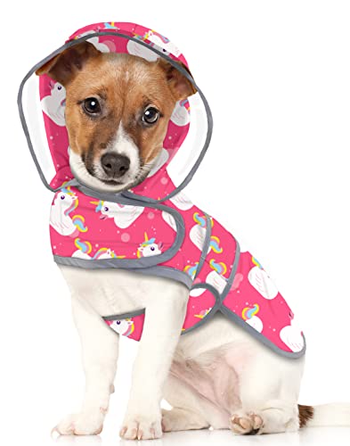HDE Dog Raincoat with Clear Hood Rain Jacket Poncho for Small Medium Large Dogs Unicorn Ducks Pink - S - color: Unicorn Ducks Pink, size: Small