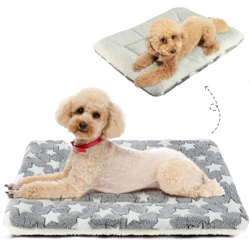Mora Pets Dog Crate Pad - Ultra Soft Pet Bed With Cute Star Print, Washable Mat for Large Medium Small Dogs, Reversible Fleece Kennel Liner, Cat Bed 23 x 18 Inch Grey - color: Grey, size: 24-Inch