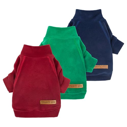 Fitwarm 3 Pack Classic Fleece Dog Sweater, Christmas Dog Winter Clothes for Small Dogs Boy Girl, Holiday Pet Apparel, Burgundy Red, Green, Navy Blue, Medium - color: Red Green Navy Blue, size: Medium