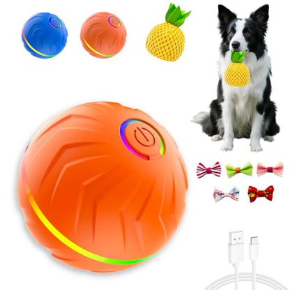 Interactive Dog Toys Dog balls, Automatic Moving Bouncing Rotating Interactive Dog Ball, Durable Motion Activated Automatic Rolling Ball Toys for Puppy Small Medium Large Dogs, Anti Boredom Dog Toys - color: Orange