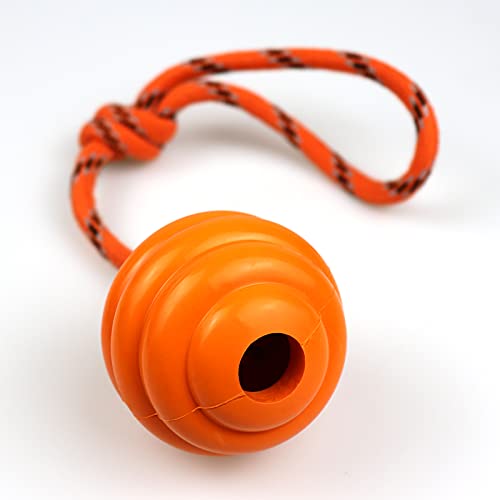 K9 Training Ball with Rope - Indestructible Dog Toy for Training, Pull, Throw, Tug & Fetch - Belgian Malinois Gifts (Pure Orange) - color: Pure Orange