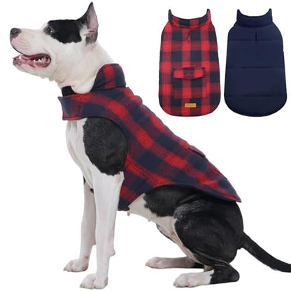 Kuoser Reversible Dog Jacket, Warm Winter Coat for Medium & Large Dogs, Warm Windproof Pet Cold Weather Clothes, Red XL - color: Red+Blue, size: XL (Chest Girth: 24.4-29.5'')