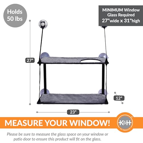 K&H Pet Products EZ Mount Double Stack Cat Window Perch for Large Cats, Sturdy Window Hammock Bed, Steel Frame, Sturdy Suction Cups, 2 Washable Shelf Covers, Foldable - Fits 27"W X 31"H Glass Spaces - style: Double Stack