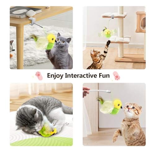 Migipaws Cat Toys,Interactive Lifelike Amakihi Flying Flapping Bird with Catnip, Feathers Hanging by Elastic String, Automatic Chirping Kitten Toys for Indoor Cats Self Play, Rechargeable(Green) - color: Emerald green