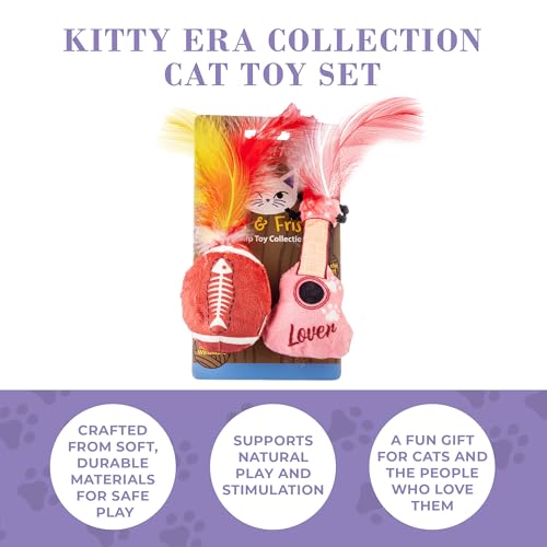 Haute Diggity Kitty Era Collection Set, Plush Cat Toys Catnip Filled with Interactive Crackle Sound, Safe & Durable Toys for Cat & Kitten, 2 Pcs - style: Kitty Guitar + Plush Football