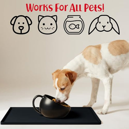 DogBuddy Dog Food Mat Waterproof Silicone Pet Feeding Mat for Dogs, Non-Slip, Easy to Clean, Black - color: Black, size: L: 24" x 16"