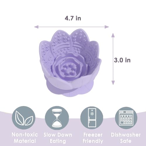 Dog Lick Bowl,Anxiety Relief Slow Feeder Dog Lick Mat Treat Dispenser, Non-Slip Licking Bowl Enrichment Toys for Small Medium Breeds Dogs (Purple, 12x12x7.6CM) - color: Purple