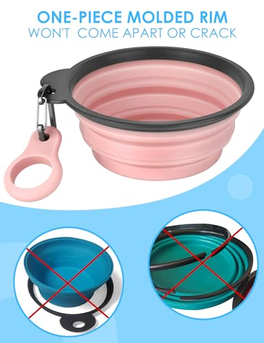 Aonkey Collapsible Dog Bowls with Bottle Carrier, 2 Pack Travel Dog Water Bowl Upgraded Carabiner, One-Piece Molded Rim No Fall Off or Crack 37oz, Blue & Pink - color: 7. Sky Blue & Pink, size: Large (Pack of 2)