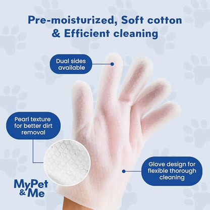 My Pet & Me Pet Glove Wipes for Dogs & Cats, Hypoallergenic No-Rinse Grooming with Olive & Jojoba Oil, Deodorizing Dog Bath Gloves & Lick-Safe Cat Wipes for Paws, Face, Ears, 6 Count Travel Pack