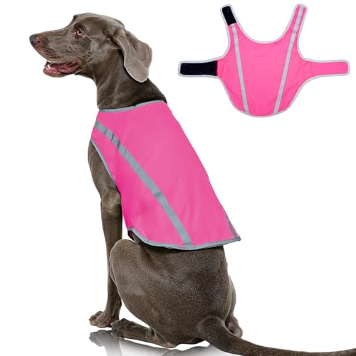 FUAMEY Dog Reflective Vest for Large Dogs,Dog Hunting Vest High-Visibility Dogs Safety Vest for Night Walking Water-Resistant Service Pet Gear Adjustable Outdoor Activities Pink XXXL - color: Pink, size: 3X-Large