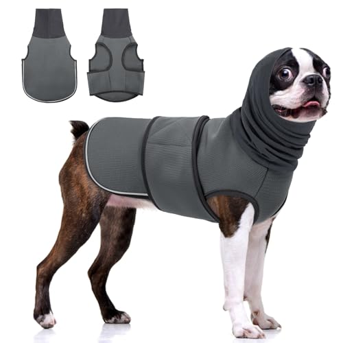 Dog Calming Hoodie with Ear Wrap & Adjustable Fit, Reflective Thunder Jackets for Medium Dogs, Breathable Anxiety Dog Vest for Storms, Fireworks, Travel, Separation, Grey M - color: Grey, size: Medium