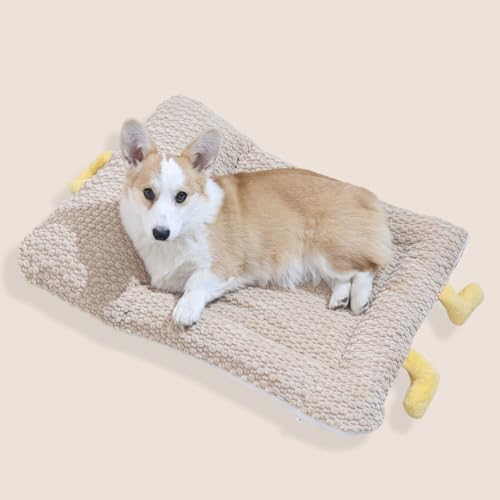 Washable Dog Bed Mat, Soft Dog Cushion with Side Zip, Anti-Slip Cat Bed Pad with Bolster Around, Pet Sleeping Mat for Cat, Small, Medium Dogs, Dryer Friendly (29.5 * 21.6in)