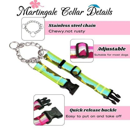 Martingale Dog Collars with Stainless Steel Chain, Reflective No Pull Walking Training Collar with Quick Release Buckle, Adjustable Slip Chain Nylon Dog Collars for Small Medium Large Dogs - color: Green and blue, size: Medium