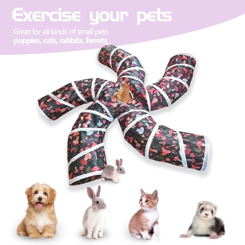 EGETOTA Cat Tunnel for Indoor Cats Large, with Play Ball S-Shape 5 Way Collapsible Interactive Peek Hole Pet Tube Toys, Puppy, Kitty, Kitten, Rabbit (S5 - Mushroom) - color: S5 - Mushroom