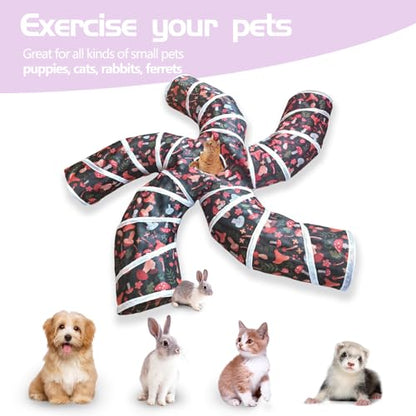 EGETOTA Cat Tunnel for Indoor Cats Large, with Play Ball S-Shape 5 Way Collapsible Interactive Peek Hole Pet Tube Toys, Puppy, Kitty, Kitten, Rabbit (S5 - Mushroom) - color: S5 - Mushroom