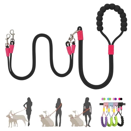 Hands Free Double Dog Leash for Two Dogs, No Tangle 360° Swivel Fit for Small and Medium Breeds, Adjustable Split Leads (Black) - color: Black